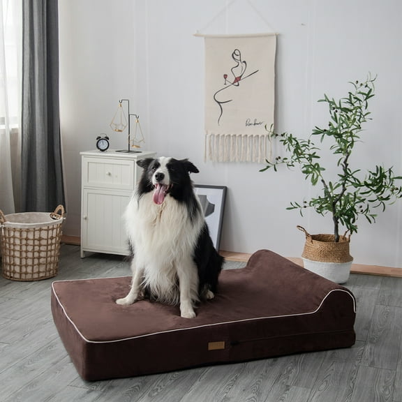Kopeks Pillow Orthopedic Memory Foam Pet Dog Bed, Large, Brown