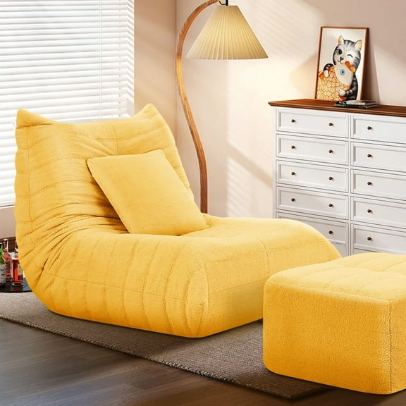 BMMB Yellow Giant Bean Bag Chair for Adults ,Bean Bag Sofa with Memory Foam Filled, No Assembly Lazy Sofa Chair with Ottoman