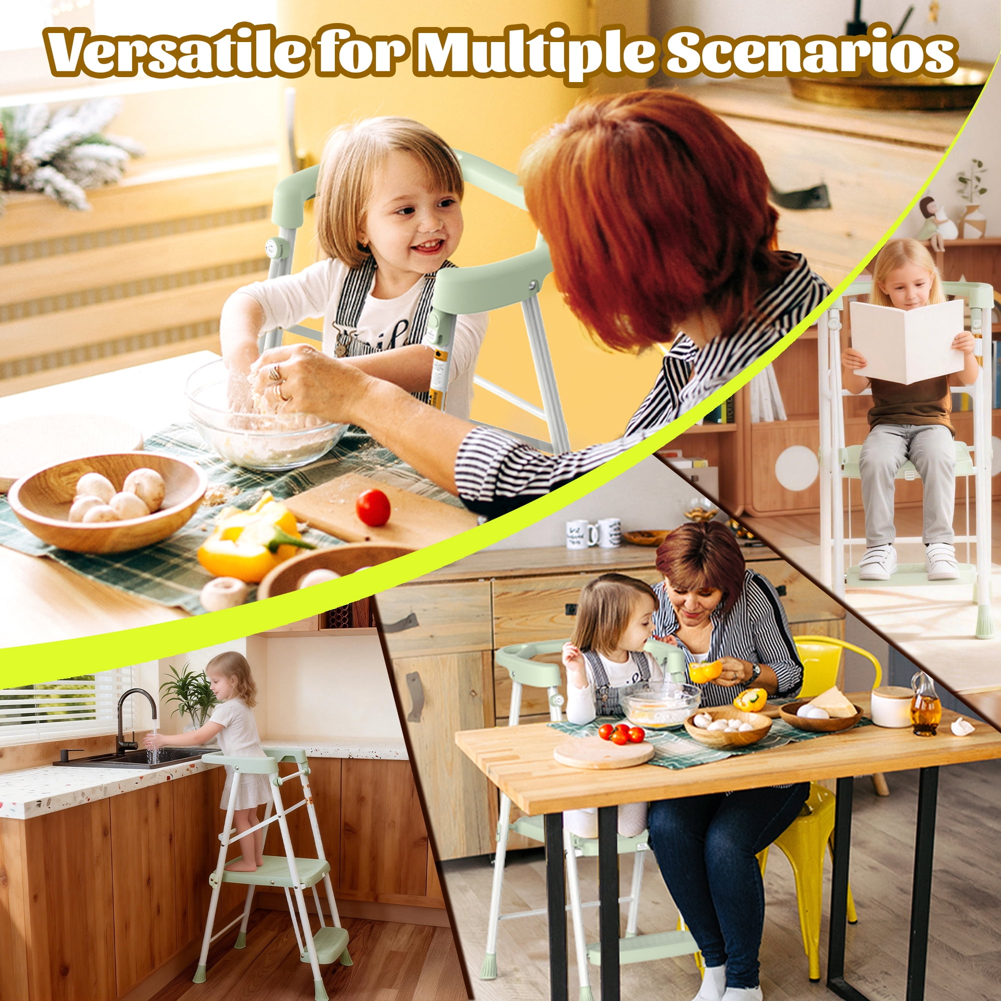 ASoopher Toddler Tower Foldable Kitchen Step Stool, Safe Learning Stool for Kids 2-6