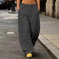 thumbnail image 2 of CHGBMOK Plus Size Women's Baggy Sweatpants Curved Wide Leg Pants Drawstring Elastic Waistband Pants with Side Pockets, 2 of 7