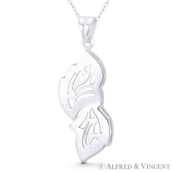 Twin Flame Charm 45x16mm (1.8x0.6in) Statement Pendant & Chain Necklace in .925 Sterling Silver