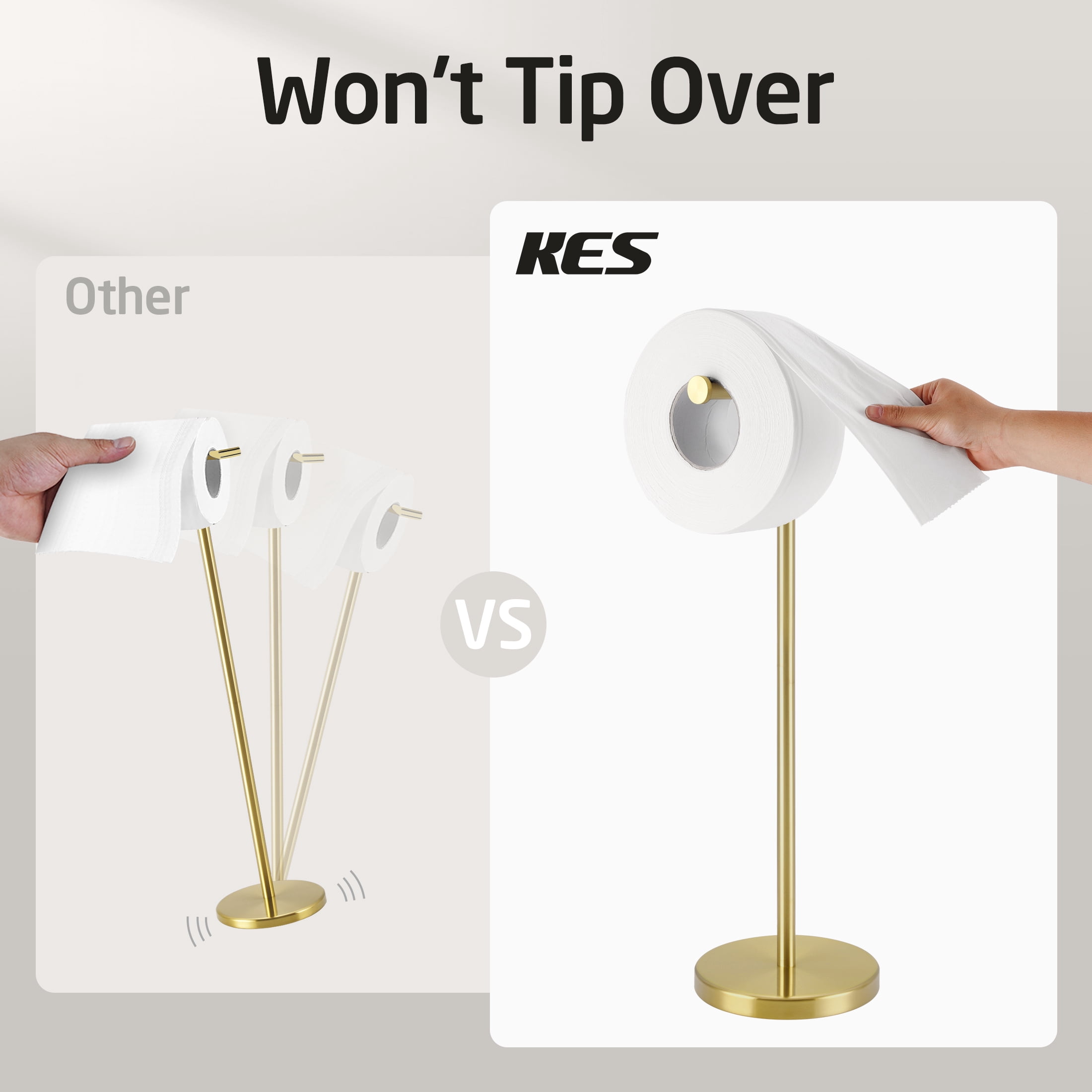 KES Gold Toilet Paper Holder Stand 26" H (Taller Version), Free Standing Toilet Paper Roll Holder with Weighted Base for Bathroom SUS304 Stainless Steel Brushed Gold, WMTPH005S66BZ