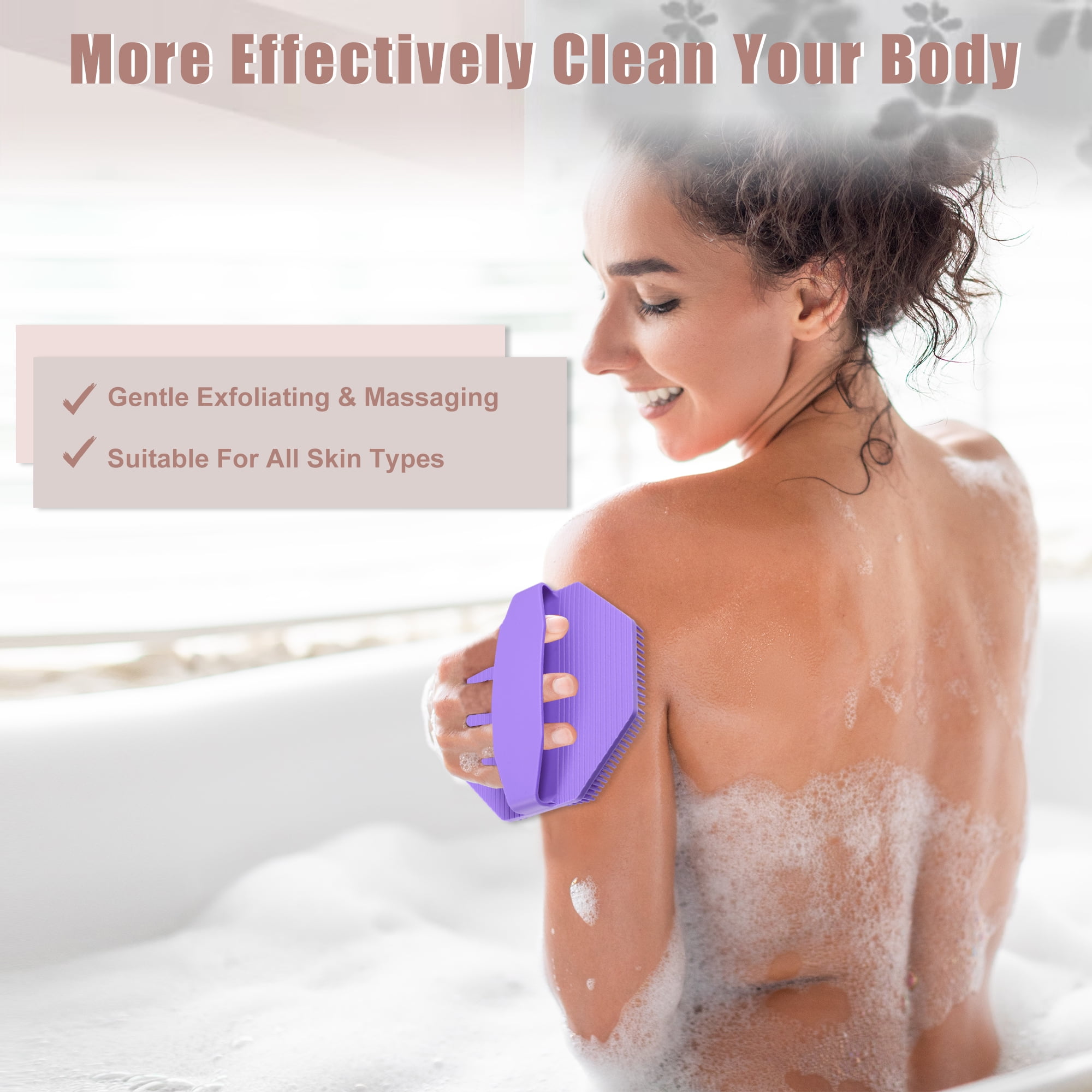 Unique Bargains Silicone Body Scrubber with Non-slip Hand Strap for All Skin Types Purple