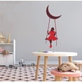 thumbnail image 2 of GIRLY - Multicolored Vinyl Art Young Girl Sitting On A Moon Crescent Swing Decoration Silhouette Design Home Living Room Wall Decal - Kids Girls Bedroom Floral Dress Wall Sticker 8" x 20", 2 of 3