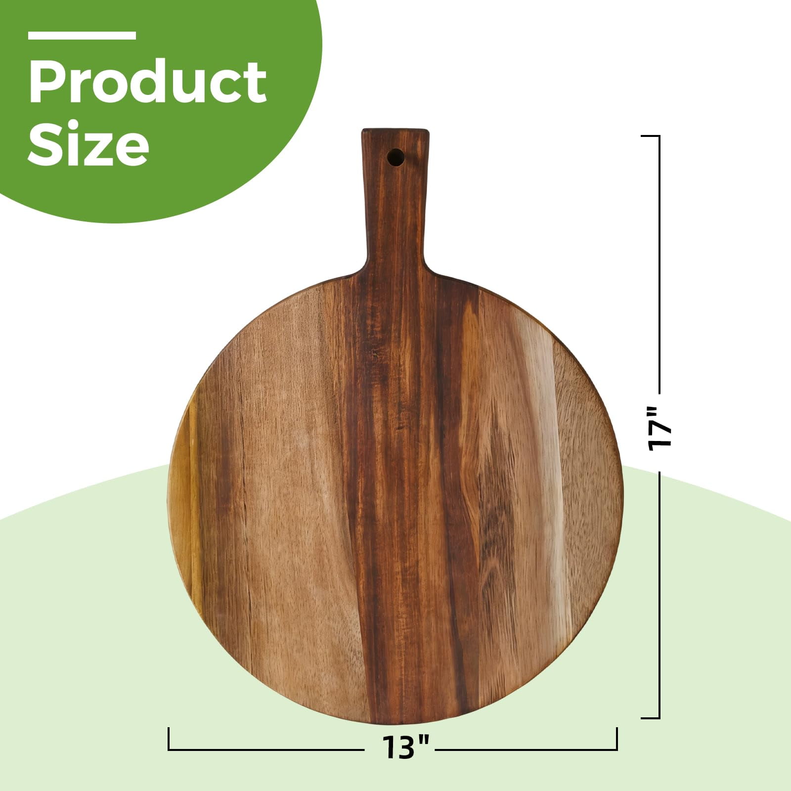 Acacia Wood Round Cutting Board With Handle Wooden Chopping For Meat Cheese Bread & Vegetables Decorative Charcuterie Serving Kitchen Cooking Pizza Party Dining 17"x13"