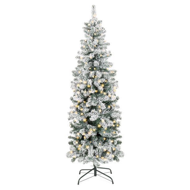 Best Choice Products 9Ft Pre-Lit Artificial Snow Flocked Pencil Christmas Tree Holiday Decoration W/ 500 Clear Lights - Walmart.com