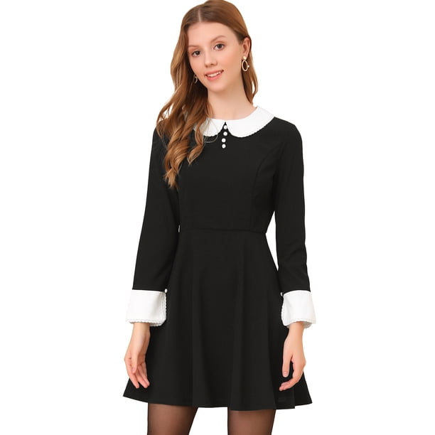 Peto Vaquero Vestido De Trabajo Allegra K Con Cuello Peter Pan Blanco XS Elegante De Manga Corta Con Decoración De Botones | En Línea Vestido Tommy Hilfiger Mujer