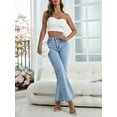 thumbnail image 4 of Women's Straight Leg Jeans Classic Mid Waist Non Stretch Denim Pants With Pearl Rhinestones, 4 of 7