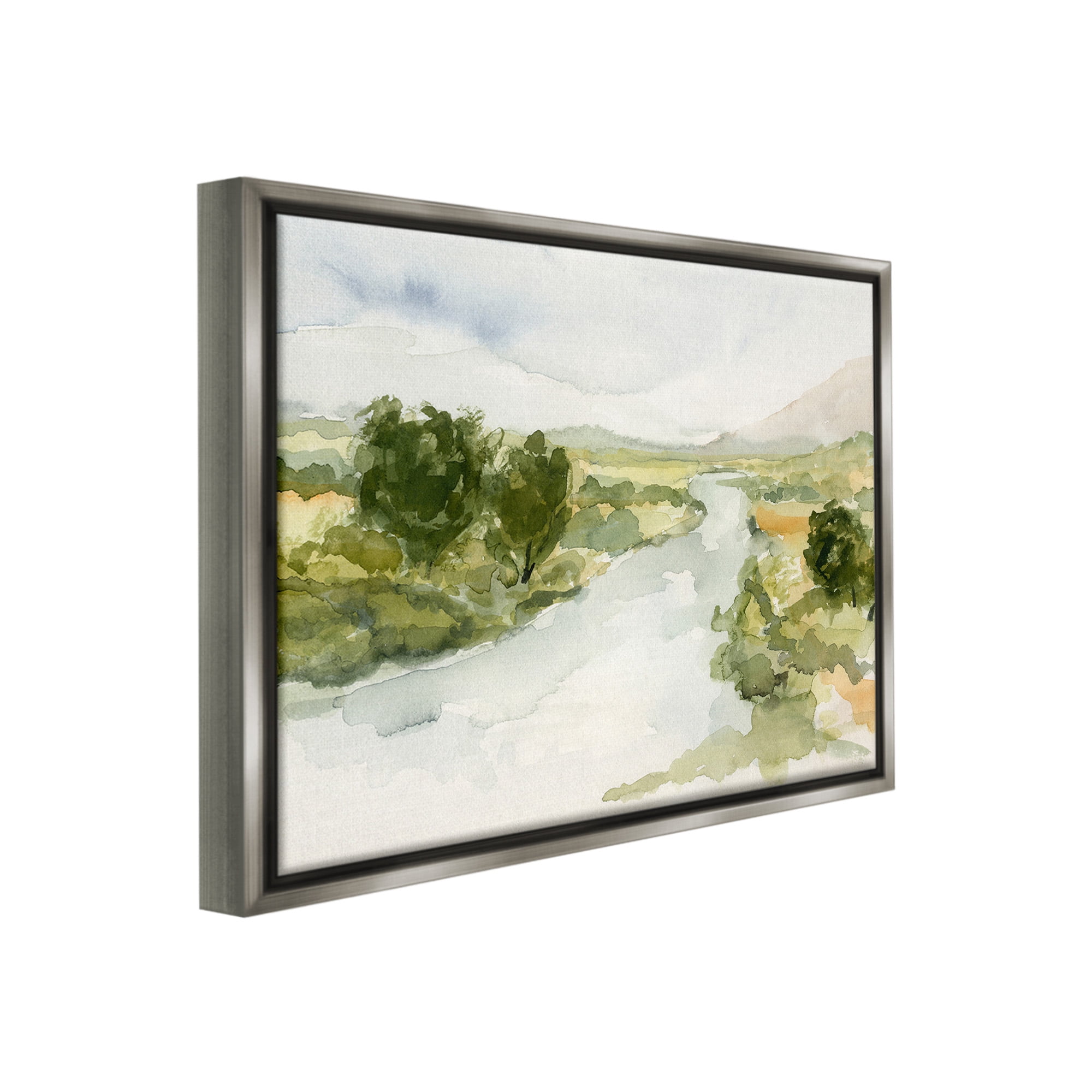 Stupell Industries Natural Flowing Stream Landscape Painting Gray Floater Framed Canvas Art Print Wall Art, 21 x 17