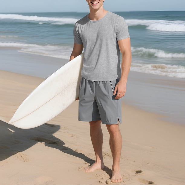 Blusas y camisas de manga corta y cuello redondo para hombre, estilo casual, de color liso, transpirables, de poliéster, para fitness, de manga larga y cuello redondo.
