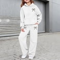 thumbnail image 2 of CPNG Toddler Girls Sportswear Set Teen Girls Long Sleeve Bow Print Hoodie Sweatshirt and Sweatpant 2 Pcs Outfits Set(White,5-6 Years), 2 of 8