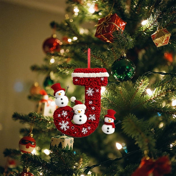 Adornos navideños de 26 letras | Colgantes acrílicos personalizados con el alfabeto | Adornos navideños con diseño de gorro de Papá Noel | Decoración colgante 2D de 8 cm para el hogar y la oficina