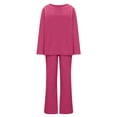 thumbnail image 6 of Lounge Fall Outfits Womens Loose Long Sleeve Round Neck Tops and Wide Leg Pants 2 Piece Linen Sets Plus Size Clothes (2XL, Hot Pink), 6 of 7