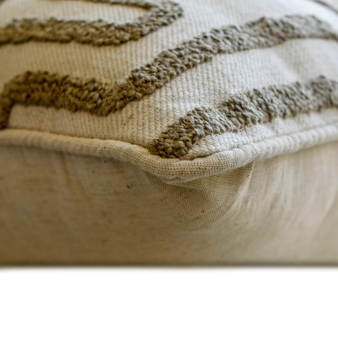 Boucle Embroidery Olive Green Decorative Throw Cushion Cover 65x65 cm Set of 2 Contemporary Linen Pillow Cover Geometric | Textured, Tufted, Maze Pillowcases for Couch, Sofa & Bed - Earth Maze