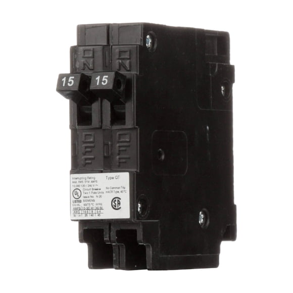 Siemens Q1515NC Deux Disjoncteur Limiteur à Pôle Unique de 15 A, 120 Volts, Sans Courant