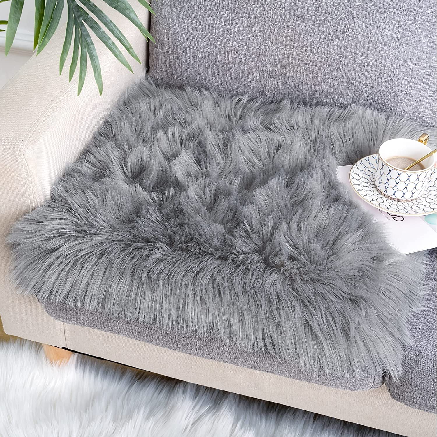 Softlife Soft Faux Fur Sheepskin Seat Cushion Furry Chair Pad Fluffy