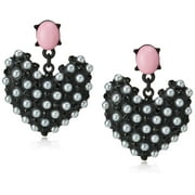 Betsey Johnson Faux Pearl Heart Drop Earrings C80