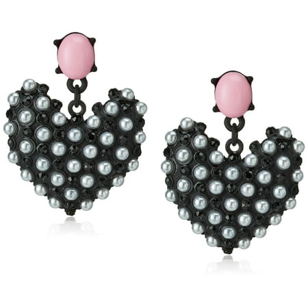 Betsey Johnson Faux Pearl Heart Drop Earrings C80