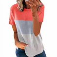 thumbnail image 4 of Femmes T-shirt Couleur Bloc Manches Courtes Fille Short Top Col Rond, Rouge Coloré, M, 4 of 7