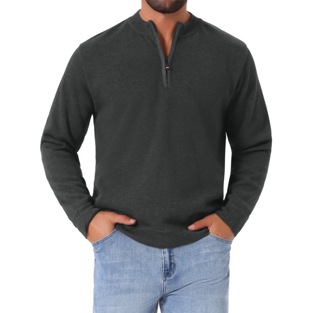 SUÉTER DE PULLOVER DE CUELLO ALTO PARA HOMBRE INSPIRE CHIC, DE COLOR SÓLIDO, CON CREMALLERA DE CUARTO, SUÉTER DE PÓLO DE PUNTO TALLA S GRIS OSCURO
