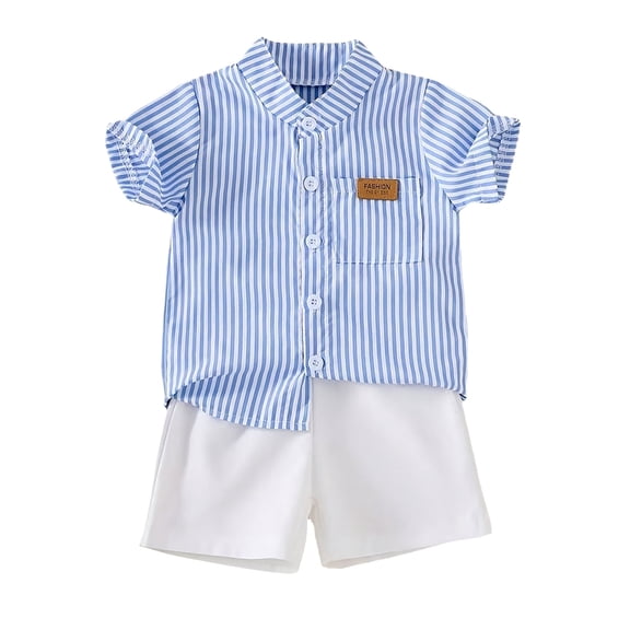 Akiihool 2 Piece Shorts Sets for Baby Boys Baby Boy Summer Shorts Set Short Sleeve T-Shirt Top and Casual Shorts (Light Blue,18-24 Months)