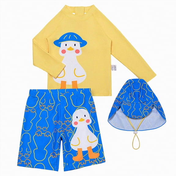 NIEWTR Boys Two Piece Long Sleeve Rash Guard Breathable Mesh Swim Top Quick-Dry Toddler Swim Set(Yellow,7-8 Years)