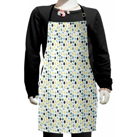 

Moon Kids Apron Nursery Themed Repetitive Doodle Items Pattern with Crescent Planets and Clouds Boys Girls Apron Bib with Adjustable Ties for Cooking Baking Painting Multicolor by Ambesonne