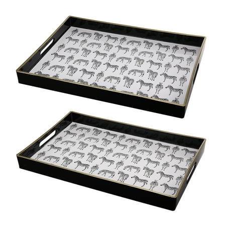 Zebra Cutter Catch Tray A&B Home Decorative Zebra Serving Trays With Cut Out Handles And Gold Painted Trim, Set of 2 ()
