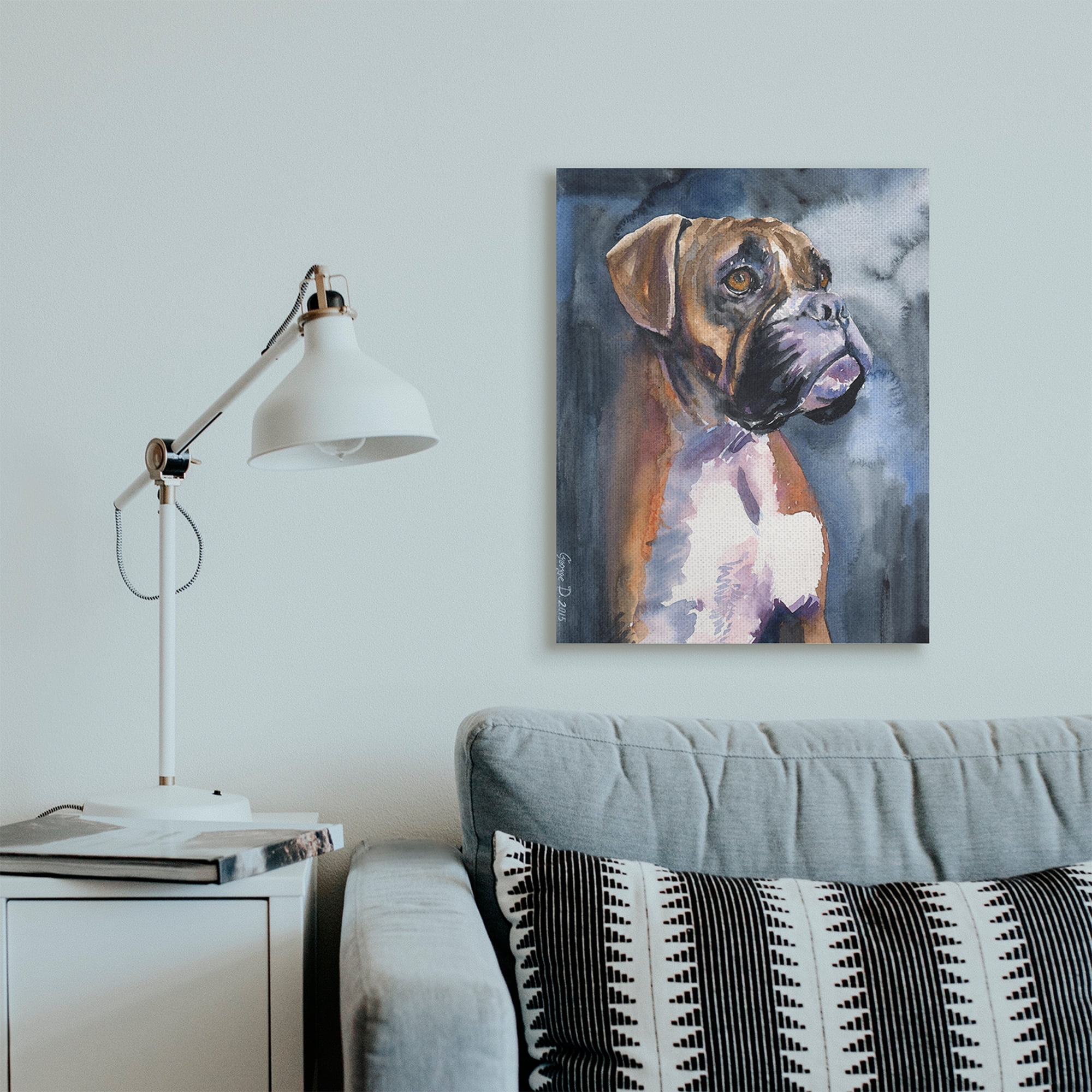 Stupell Industries Adorable Boxer Pet Dog Dark Mist Portrait Canvas Wall Art, 24 x 30, Design by George Dyachenko