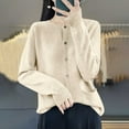 thumbnail image 4 of Vivianyn HD Women's Crew Neck Button Down Cardigan, Long Sleeve Casual Knit Sweater with Pockets,Beige,Size S-XXL, 4 of 5