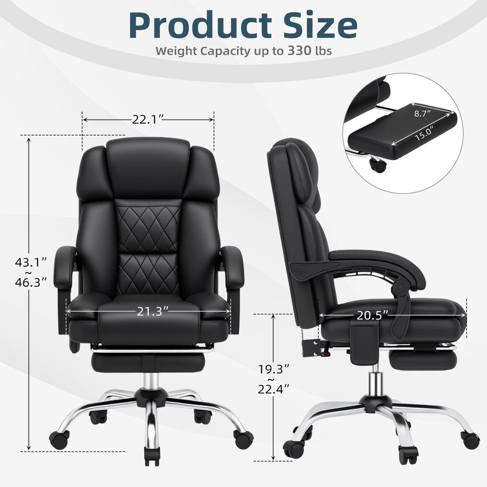 6-Point Massage Office Chair with Heat, Ergonomic Reclining Desk Chair with Footrest, PU Leather Executive Chairs for Home Office, Massaging Computer Chair Gift for Men, Black