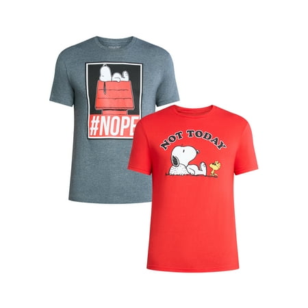Snoopy Men's and Big Men's Graphic Tee Shirts, 2-Pack, Sizes S-3XL