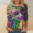 thumbnail image 2 of Penkiiy Blouse de Carnaval pour Femmes Mardi Gras Mode Imprimé Décontracté Col Rond Manches 3/4 T-shirt Blouse 5TG Multicolore, 2 of 5