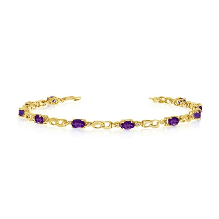 14K Yellow Gold Oval Amethyst and Diamond Link Bracelet