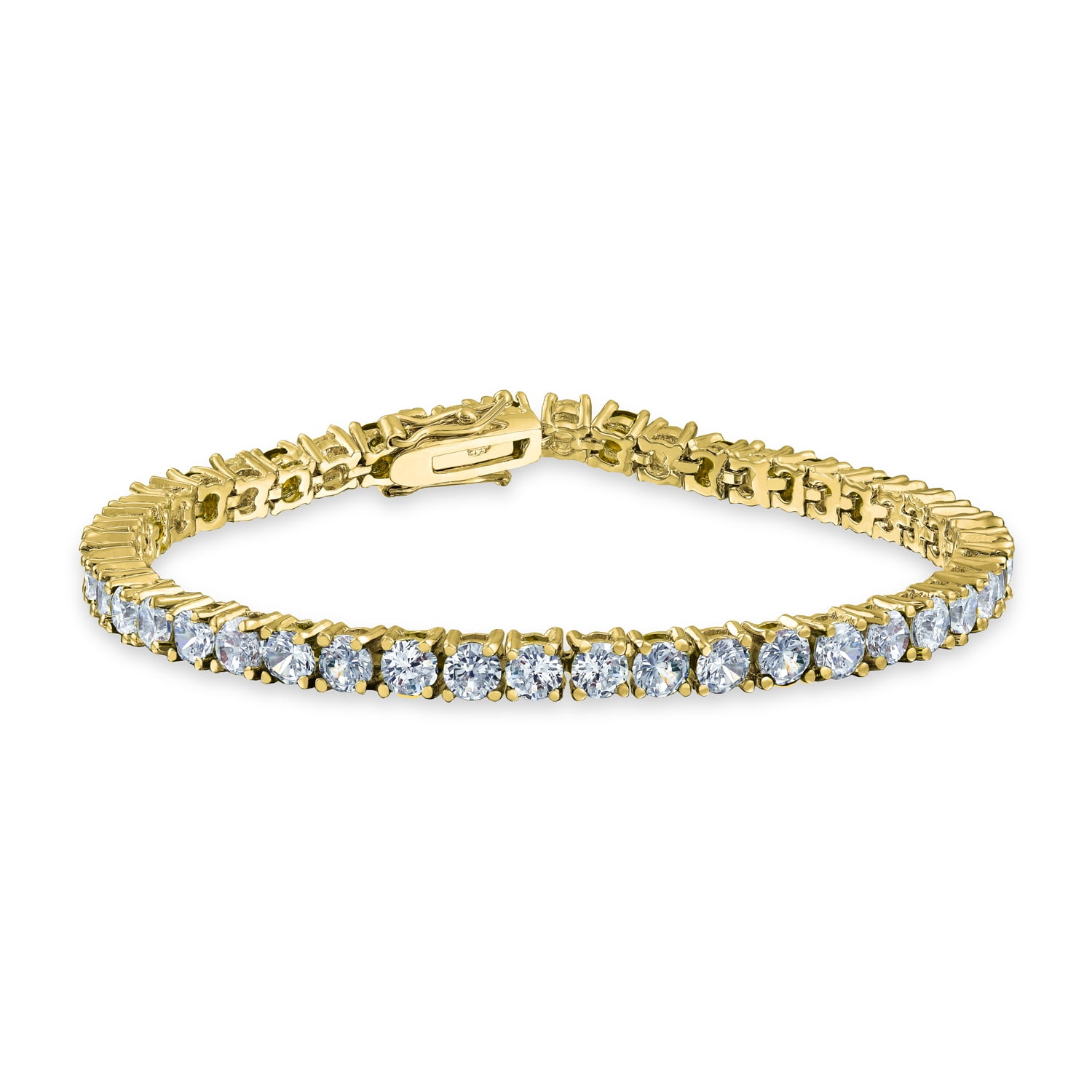 Unisex 1 Row 4mm Classic Bling Tennis Bracelet 14K Gold Finish CZ 7 Inches Unisex 1 Row 4mm Classic Bling Tennis Bracelet 14K Gold Finish CZ 7 Inches