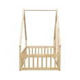 thumbnail image 5 of Twin Floor Bed, Wooden Montessori Bed Frame with Roof and Fence Guardrails, Natural, 5 of 7