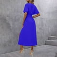 thumbnail image 5 of ZZwxWA Maxi Dress for Women Wrap V Neck Short Sleeve Empire Pleated Waist Summer Casual Elegant Long Dresses with Pockets, 5 of 6