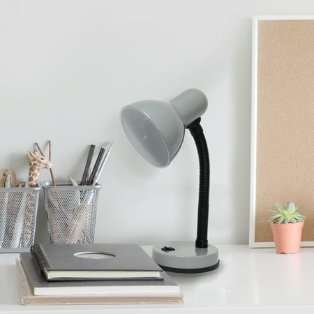 Simple Designs - Basic Metal Desk Lamp with Flexible Hose Neck - Silver
