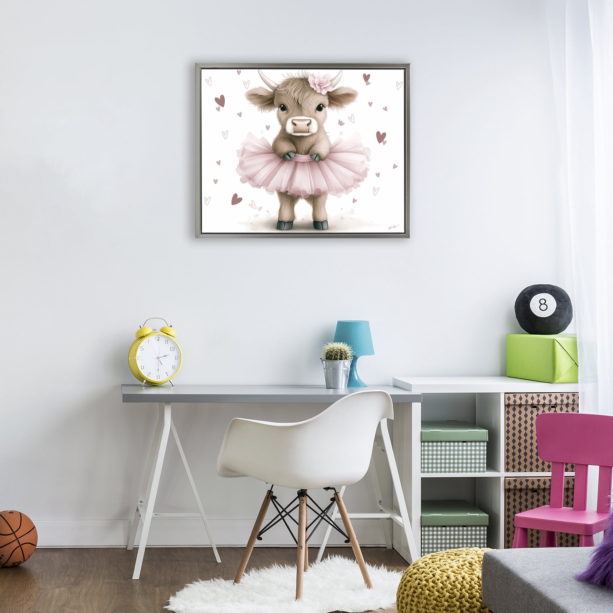 Stupell Industries Baby Calf with Tutu Gray Framed Floater Canvas Wall Art, design by Whimsical Wonders