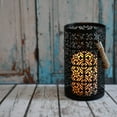 thumbnail image 2 of LumaBase Metal Lantern with Battery Operated Candle - Black Jacquard, 2 of 4