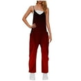 thumbnail image 3 of QATAINLAV Jumpsuits for Women Casual Dressy Sleeveless Overalls Loose Long Wide Leg One Piece Pants Colorblock V Neck Jumpers with Pockets, Wine, XXXL, 3 of 8