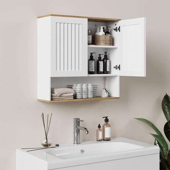 Bathroom Wall Cabinet, Medicine Cabinet with Louvered Doors & Adjustable Shelf, Over The Toilet Storage Cabinet for Laundry Room & Kitchen & Living Room