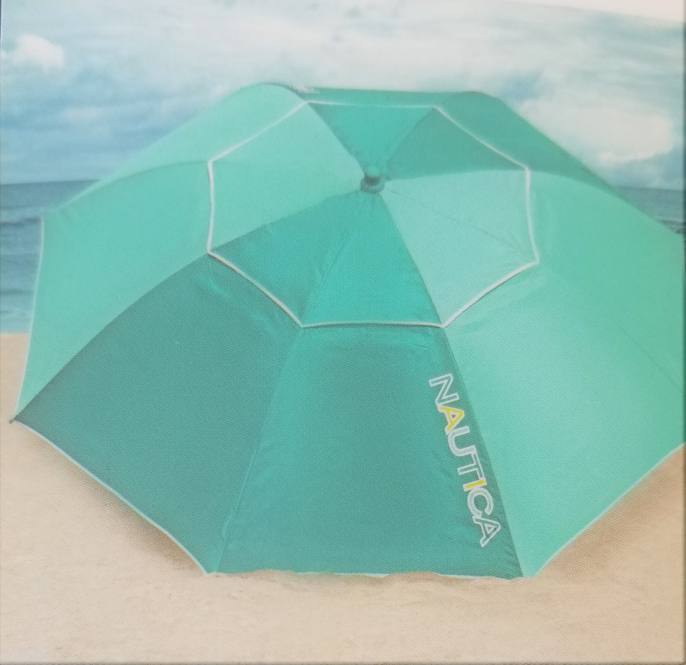 Nautica 7 Feet Of Coverage Teal Beach Umbrella with Color Coordinated