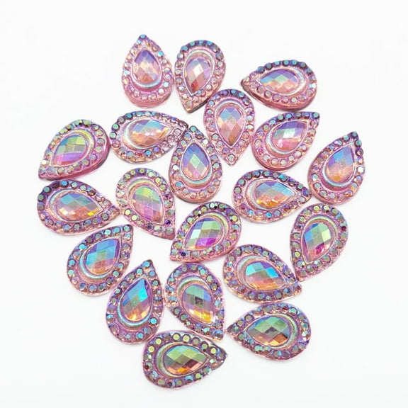 Clown Antics Face Paint Gems - Pink, Teardrop Shaped, 12 mm, Flat Back, Resin Rhinestone Blings, 20/pack