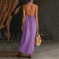 thumbnail image 6 of Afuyipoi Womens Cotton Linen Halter Neck Backless Maxi Dress With Pockets, Loose Flowy Pleated Long Dress, Soft Breathable Casual Summer Beach Vacation Dress For Women Purple Size L, 6 of 7