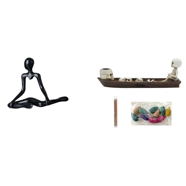 Figura de escritorio,Escultura abstracta de pensador para decoración de oficina y hogar.,Porta incienso,Figura de escritorio con quemador de incienso de barco con calavera,Estatua de barco con