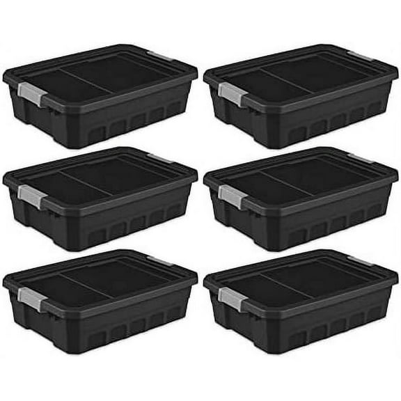 Sterilite 10 Gallon Stackable Storage Tote - Rugged Industrial, Gray Lid - 6 Pack
