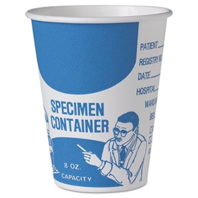 Solo Cups SCCSC378 8 oz Single Sided Poly Paper Specimen Cups, Blue & White