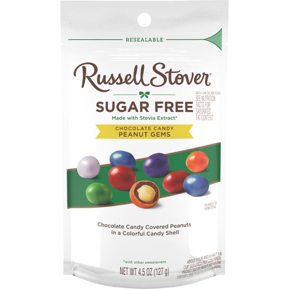 RUSSELL STOVER Sugar Free Chocolate Candy Peanut Gems, 4.5 oz. bag