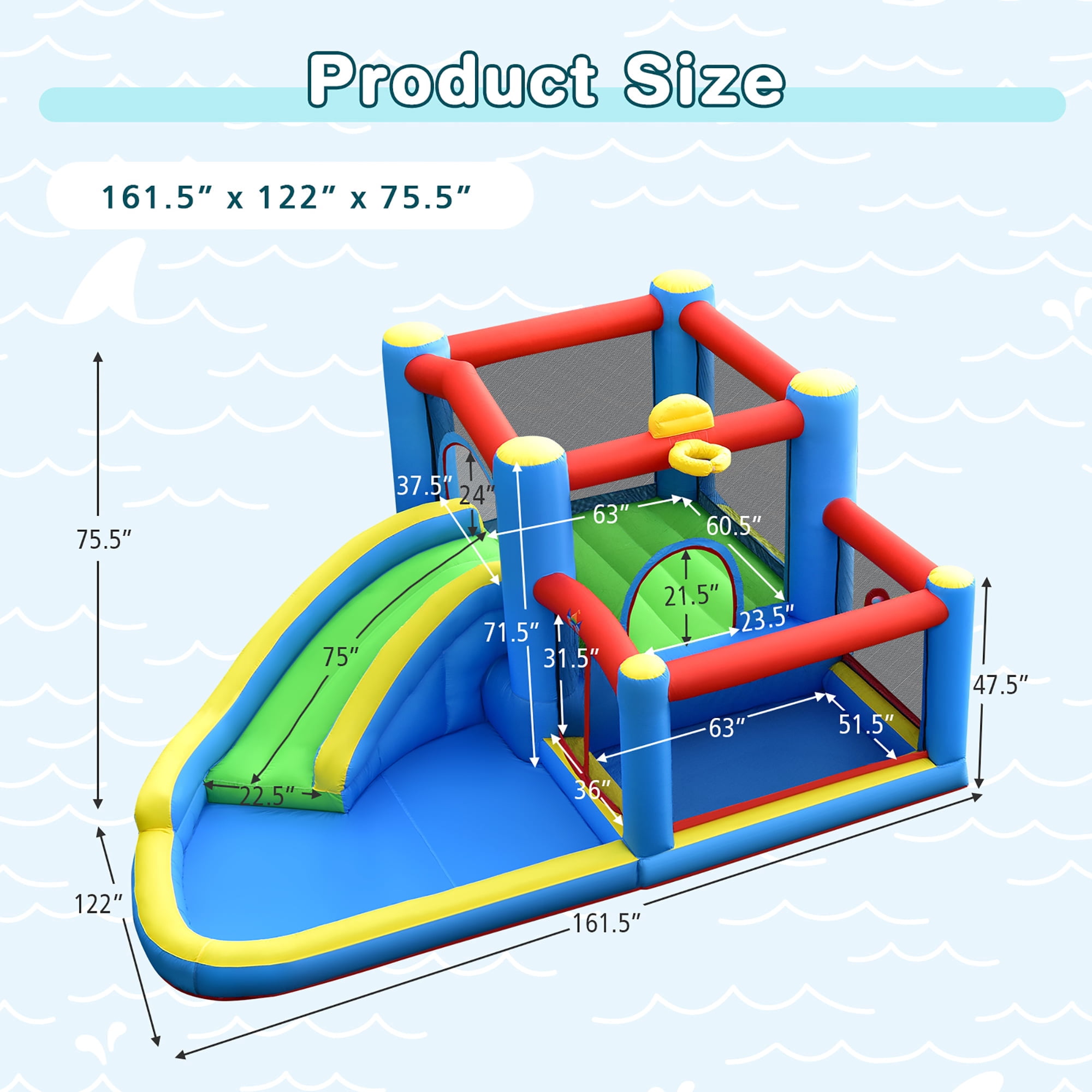 Costway Inflatable Kids Water Slide Outdoor Indoor Slide Splash Pool with 480W Blower